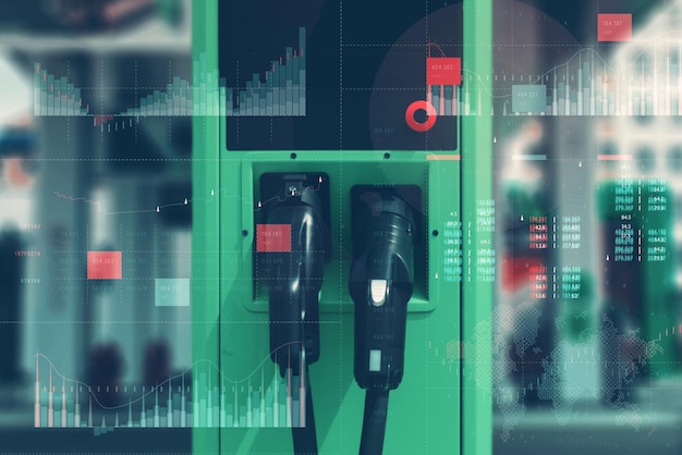 Stazione di rifornimento elettrica su sfondo tecnologico Grafico della crescita del prezzo dell'elettricità