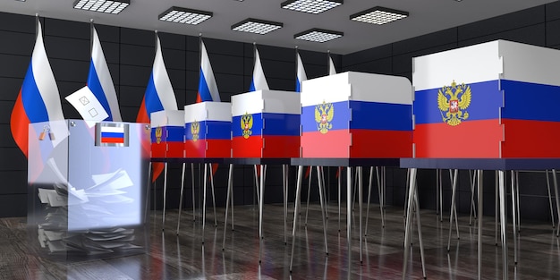 Stazione elettorale della Russia con cabine di voto e elezioni elettorali