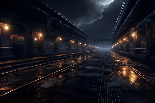 Stazione ferroviaria cosmica che esplora l'oscurità