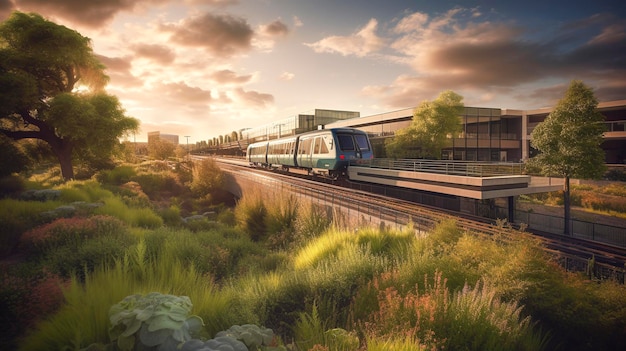 Stazione ferroviaria ecologica circondata da una vegetazione lussureggiante