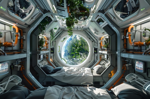 Stazione spaziale futuristica con habitat rotanti oc