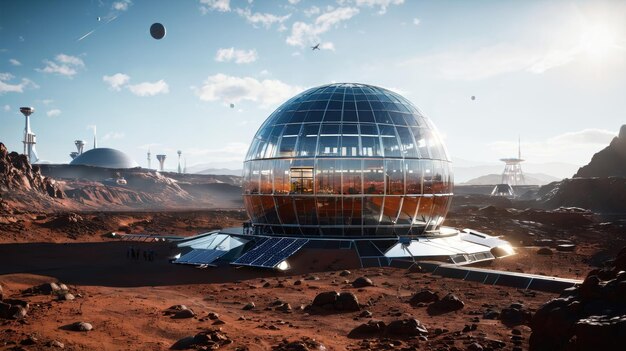 Stazione spaziale futuristica nel deserto