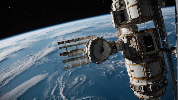 Stazione spaziale in orbita intorno alla Terra vista spettacolare