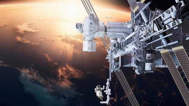 Stazione spaziale internazionale con astronauti sopra il pianeta terra d elementi di rendering di questa immagine