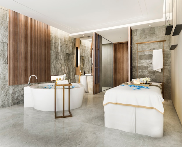 Stazione termale della rappresentazione 3d e benessere di massaggio nella serie di hotel con la vasca