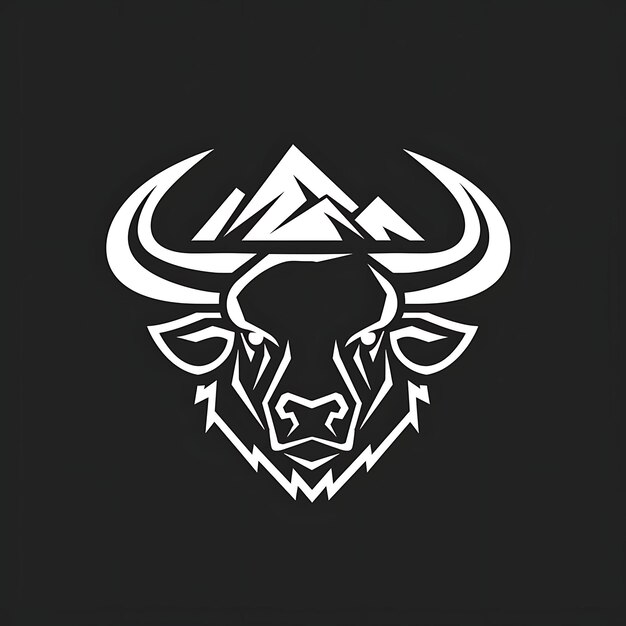 Steadfast Bull Clan Mark con testa di toro e montagne per De Creative Logo Design Tattoo Outline