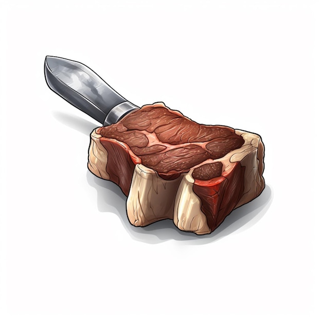 Steak Hammer 2d cartone animato illustrato su sfondo bianco alto