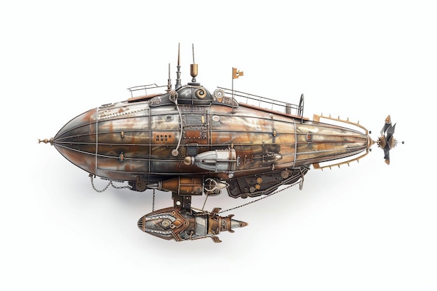 Steampunk Airship su sfondo bianco