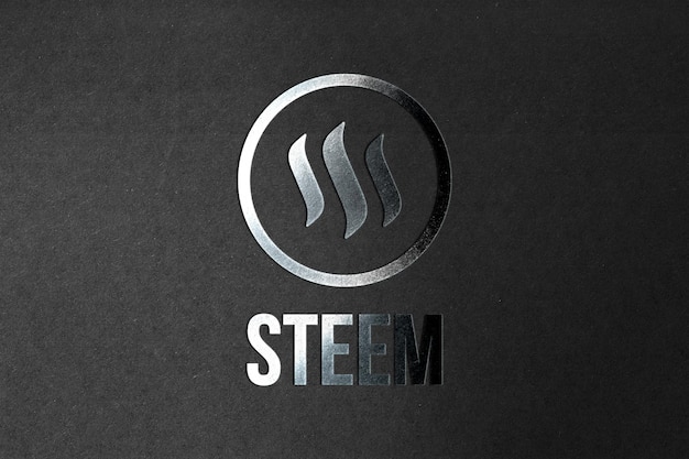 Steem coin criptovaluta e moderno concetto bancario Foto dall'aspetto realistico in stile argento