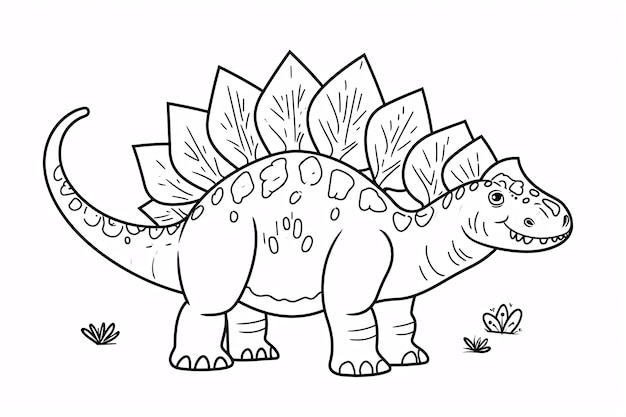 Stegosauro Dinosauro Nero Bianco Lineare Doodles Line Art Pagina da colorare Per bambini Libro da colorare
