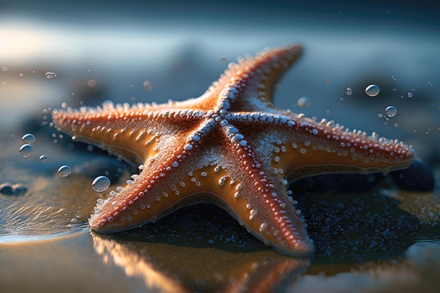 Stella di mare arancione brillante con lunghe braccia affusolate K IA generativa ultrarealistica