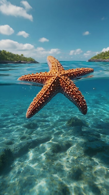 stella di mare nell'oceano di acqua turchese trasparente metà