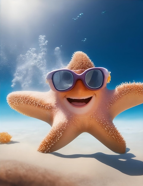 stella marina sorridente che indossa l'illustrazione degli occhialini da immersione