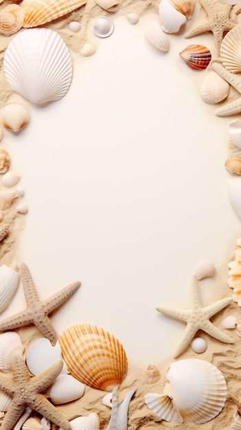 stella marina su un tavolo bianco con una cornice della foto di una scena di spiaggia.