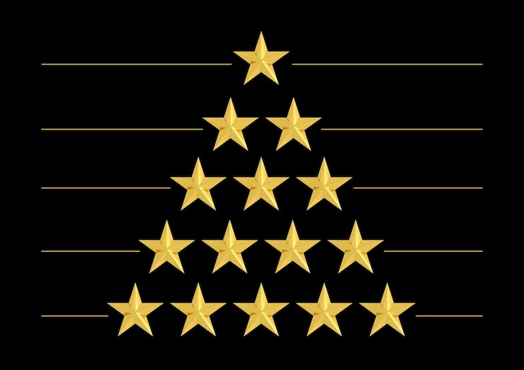 Foto stelle d'oro a forma di triangolo isolate sul nero