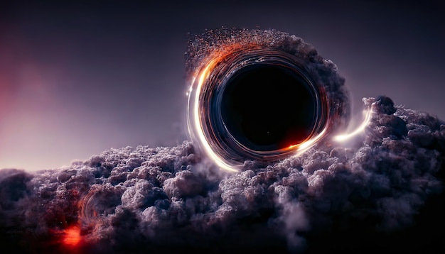 Stelle del buco nero e campi nuvolosi nella nebulosa planetaria dello spazio esterno Nebulosa nella galassia dello spazio esterno Bellissimo sfondo astratto al neon dello spazio Illustrazione 3D