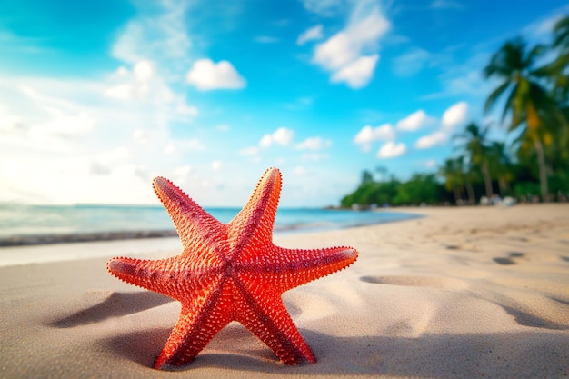 Stelle di mare su una spiaggia sabbiosa sullo sfondo dell'oceano