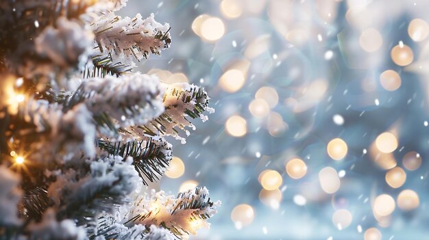 Stendardo di Natale Albero di Natale e luci in close-up vista spazio di copia Saluti per le vacanze invernali AI generativa