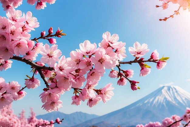 Stendardo orizzontale con fiori di sakura di colore rosa su uno sfondo soleggiato