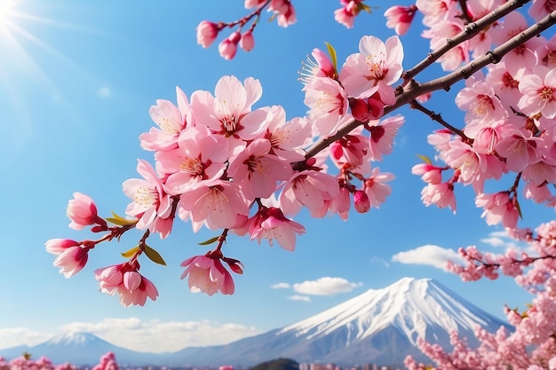 Stendardo orizzontale con fiori di sakura di colore rosa su uno sfondo soleggiato