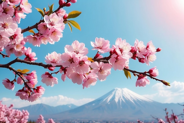 Stendardo orizzontale con fiori di sakura di colore rosa su uno sfondo soleggiato