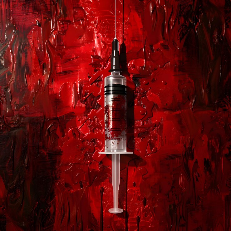 Sterile medical syringe with a transparent barrel and sharp needle filled with clear liquid positioned on a clean white background