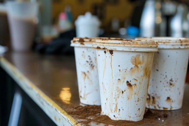 stiamo assumendo un sacco di tazze di caffè bianche sporche vuote