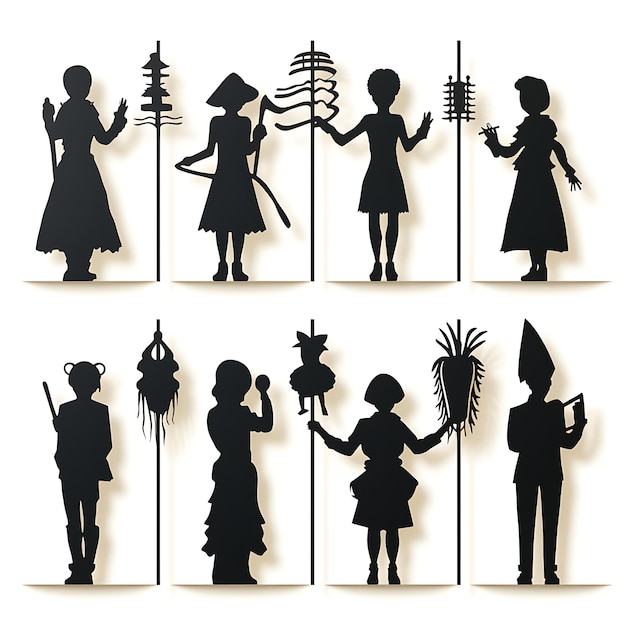 Stick Colorful Shadow Puppet Toy Cardboard and Wood Black Silhouettes idee di progettazione di concetti creativi