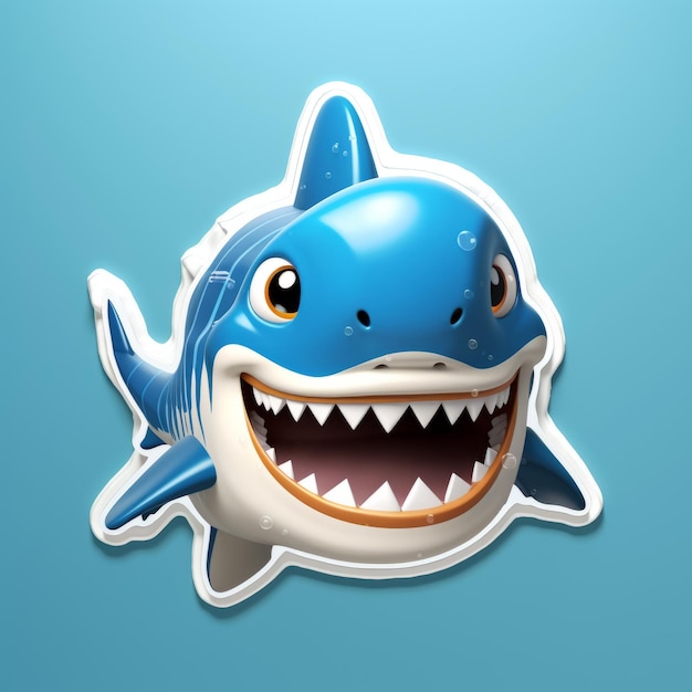 Sticker a bocca di squalo dai cartoni animati a disegno 3D lucido e lucido