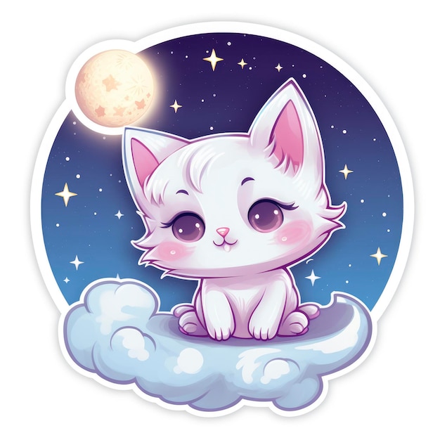 Sticker carino kawaii gatto luna