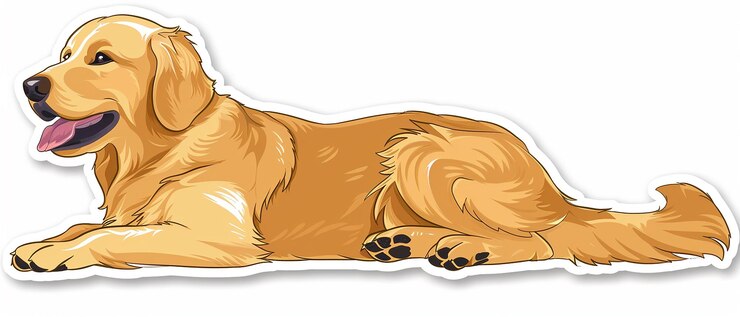 Foto sticker di golden retriever in stile cartone animato sullo sfondo bianco