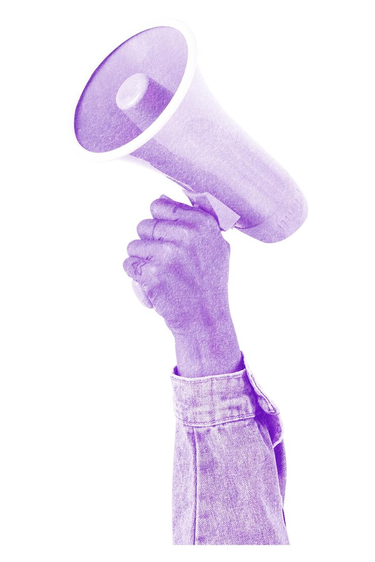 Foto sticker png per megafono a mano sullo sfondo trasparente