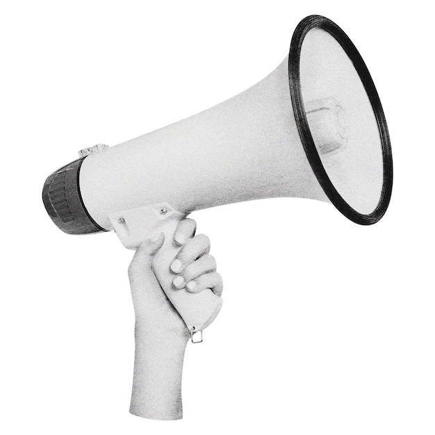 Sticker png per megafono a mano sullo sfondo trasparente
