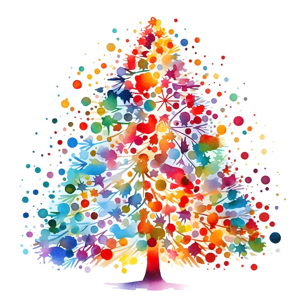 Stile acquerellato albero di Capodanno luminoso e vivido