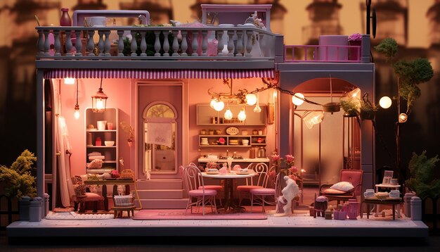 Stile Barbie, la piccola casa delle bambole per strada in uno stile di atmosfera di qualità onirica