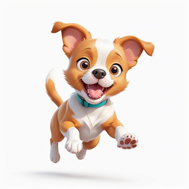 stile cartone animato un cane che salta in modalità di base sullo sfondo bianco semplice