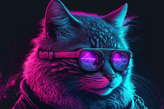 Stile cat synthwave vaporwave sotto il design concettuale dei personaggi a luce al neon