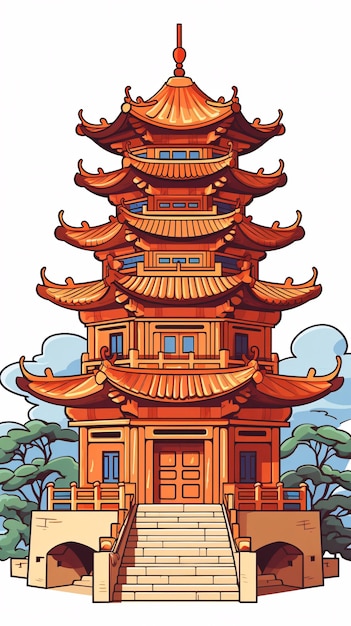 Stile cinese scena architettonica antica illustrazione edificio storico urbano tendenza nazionale