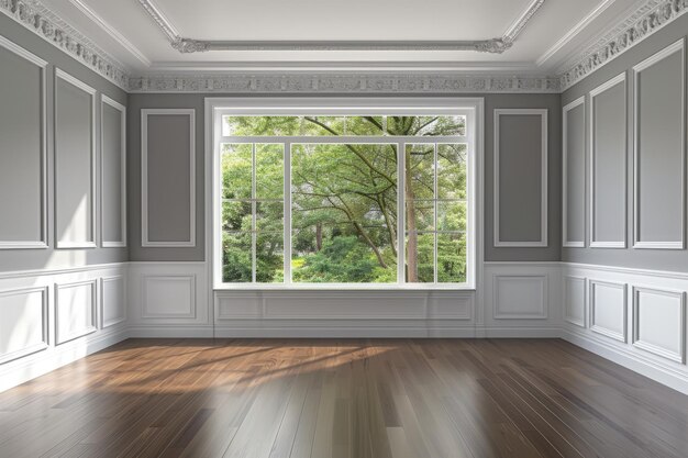 Stile classico stanza vuota con finestra bianca