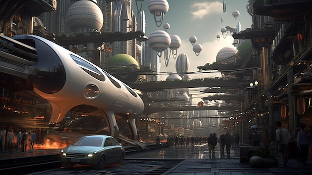 Stile concettuale di città galleggiante animata di fantascienza e pianeta futuristico