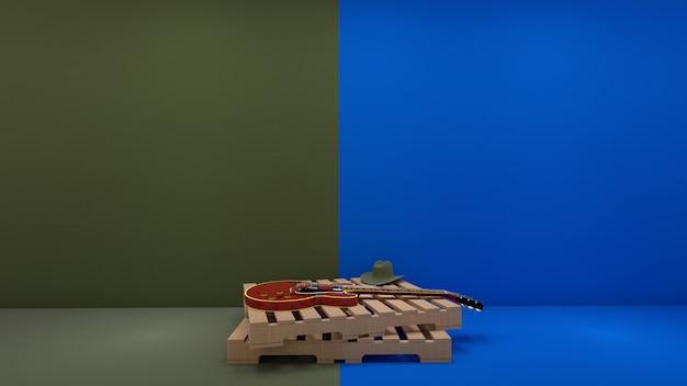 stile country e chitarra elettrica su pallet di legno in colori pastello