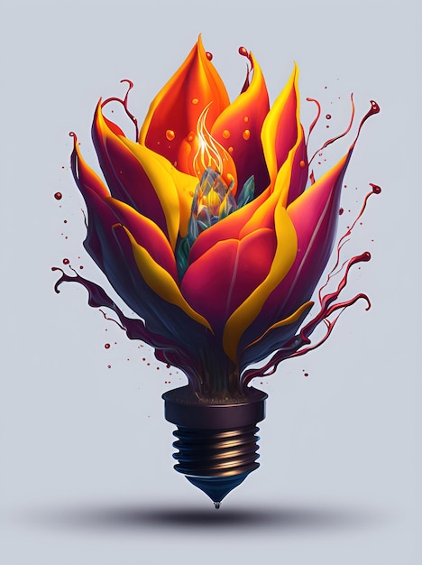 Stile della spruzzata del fiore del tulipano di energia della lampadina dell'illustrazione hyperdetailed dei fiori variopinti