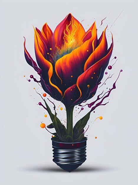 Stile della spruzzata del fiore del tulipano di energia della lampadina dell'illustrazione hyperdetailed dei fiori variopinti