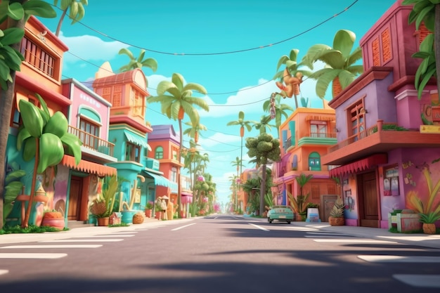 Stile di animazione 3D di piccola città del fumetto