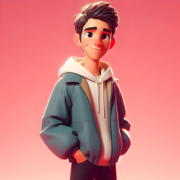 Stile di animazione 3D giovane uomo con un sorriso che indossa una giacca