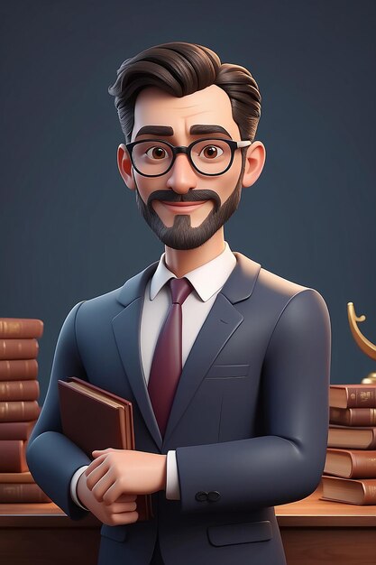 Stile di animazione 3D Illustrazione del personaggio dei cartoni animati di Lawyer