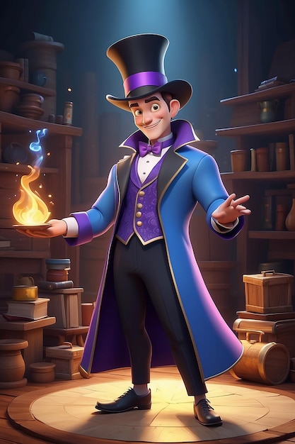 Stile di animazione 3D illustrazione del personaggio dei cartoni animati di Magician