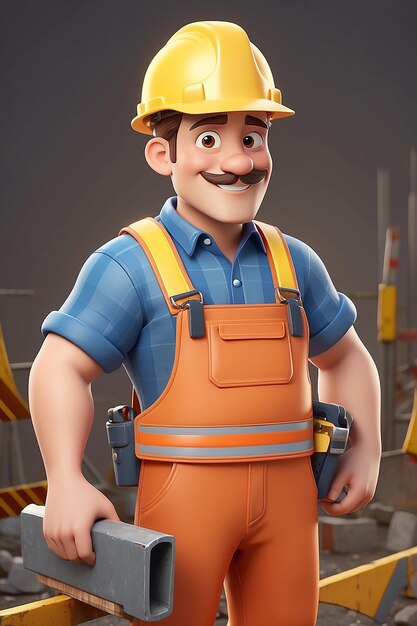 Stile di animazione 3D illustrazione di personaggi dei cartoni animati di Construction Worker