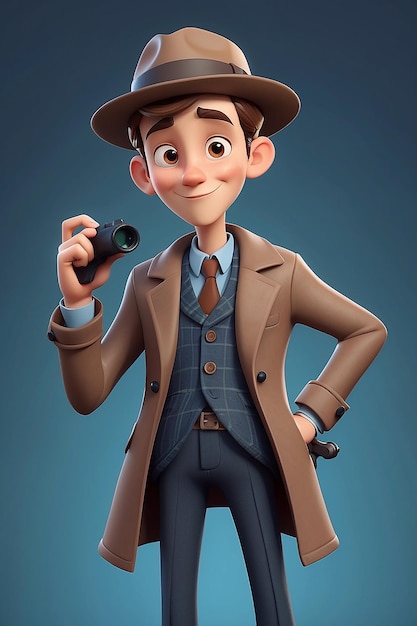 Stile di animazione 3D illustrazione di personaggi di cartoni animati di Detective