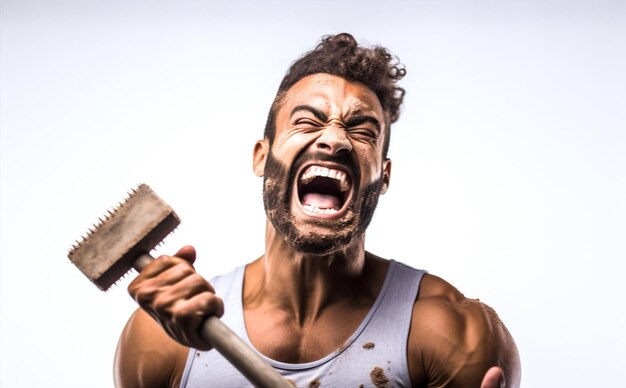 Stile di capelli uomo fondo capelli parrucchiere pettine bianco studio caucasico barbiere sorpreso parrucchieri AI generativa